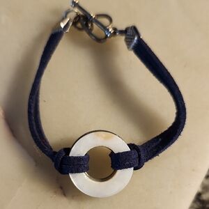 Circle Karma Bracelet Navy Cord Heart Silver Toned Clasp